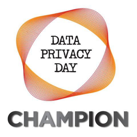 "Data Privacy Day" enclosed in an orange circle with word Champion beneath