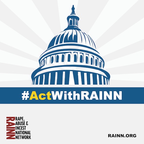 Capitol dome clipart with words hashtag act with RAINN underneath