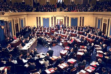 The United States Senate gathers in the chamber to vote