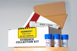 DNA rape kit with yellow sticker stating Warning: police seal do not remove